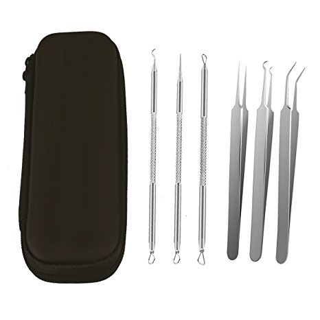 Blackhead Remover STSTECH Pores Care Kit Acne Pusher Stainless Steel Cleaning stick for Nose Face Skin Professional Makeup Set with Antimicrobial Tube & Zipper Case
