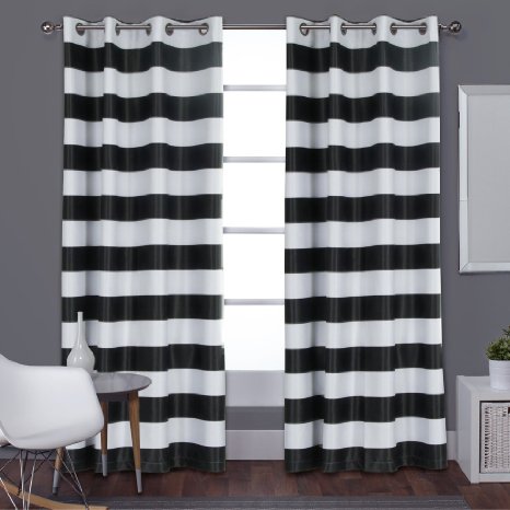 Turquoize Nautical Room Darkening (2 PANELS), Grommet Top, Block 85% light out, 52 by 84 -Inch,Blackout, Wave Stripes Pattern, Black & White, Sold by Pair