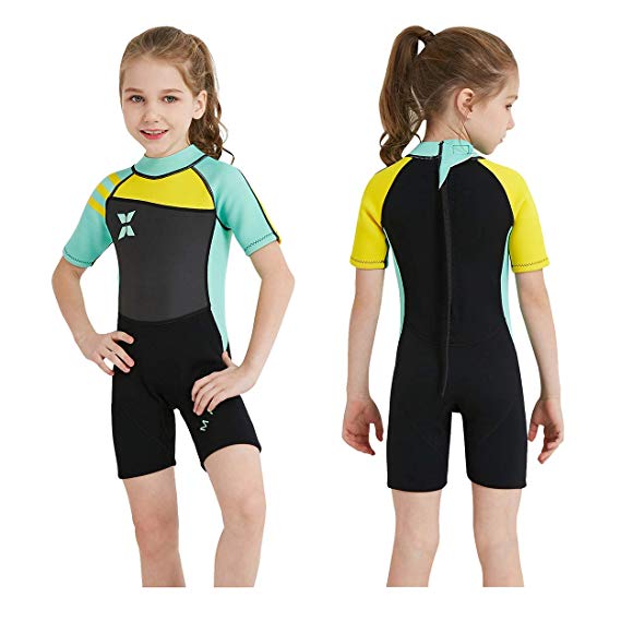 DIVE & SAIL Kids Wetsuit Shorty, 2.5mm Neoprene Thermal Swimsuit, Youth Boys and Girls Wet Suits for Snorkel Diving, Full Suit and Shorty Swimsuit