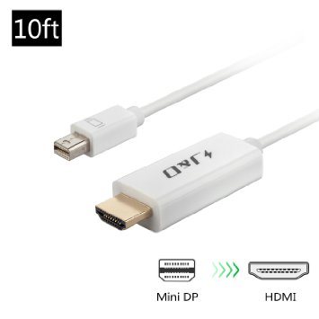 J&D Gold Plated Mini DisplayPort (Thunderbolt Port) to HDMI Cable Adapter (White, 10 Feet)