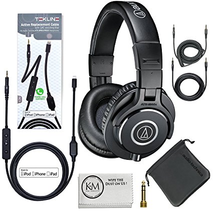 Audio-Technica ATH-M40x Professional Monitor Headphones (Black)   Tekline Active Replacement Cable