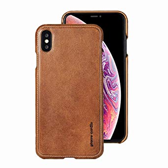 iPhone Xs Case, iPhone X Case, Pierre Cardin Genuine Leather Premium Vintage Classic Business Style for Men Hard Back Cover Slim Protective Compatible Apple iPhone X/XS - Brown