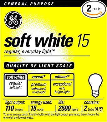 GE Lighting 97491 15 Watt Soft White Standard Incandescent Light Bulb 2 Pack