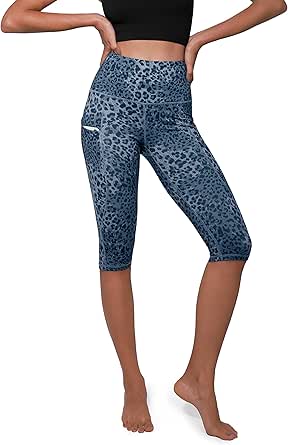 ODODOS Women's High Waisted Yoga Capris with Pockets, Tummy Control Non See Through Workout Athletic Running Capri Leggings