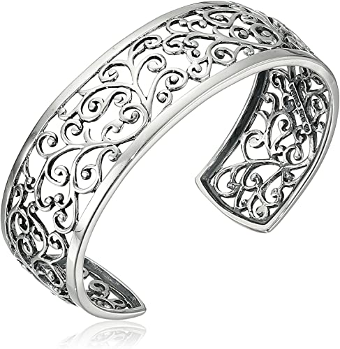 Amazon Collection Sterling Silver Filigree Open Cuff Bracelet, 6.5"