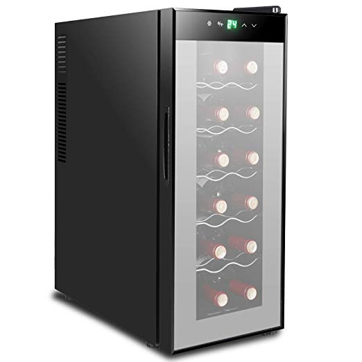 ZENY 12 Bottle Red/White/Champagne Chiller, Thermoelectric Wine Cooler Refrigerator, Counter Top Wine Cooler, Quiet Operation Fridge, Touch Temperature Display