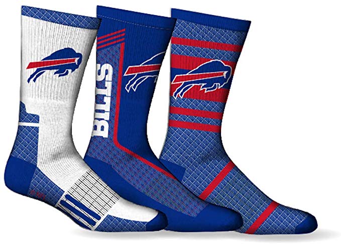 Buffalo Bills Socks Fits Mens Shoe Sizes 7-12 NFL Football Crew Length 3 Pairs