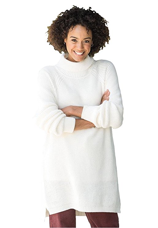 Women's Plus Size Waffle Knit Turtleneck Sweater