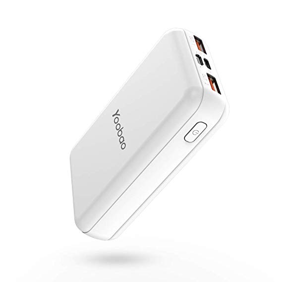 Portable Charger 10000mah Yoobao Power Bank External Battery Pack Powerbank Cell Phone Battery Backup Charger with Dual Input & Output Compatible iPhone Xs/X/8/7 Samsung Galaxy Cellphone More -White