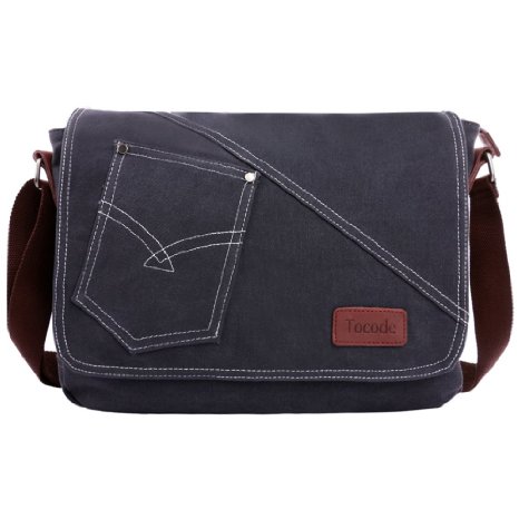 Tocode Canvas Messenger Bag Shoulder Bag Laptop Bag ipad Bag Bookbag Satchel School Bag College Bag Purse Daypack Travel Bag Casual Bag Working Bag Business Bag Fits up to 14 inch Laptop Dark Gray
