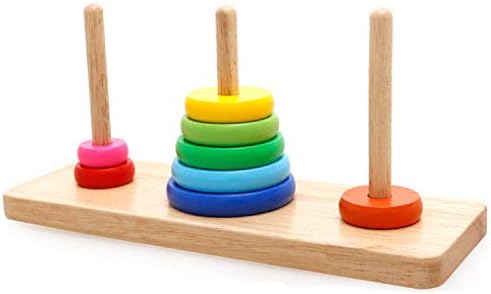Wooden Tower of Hanoi Intellectual Toy Brain Teaser 8 Rings Hanoi Tower