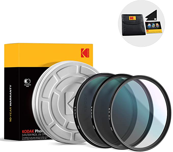 KODAK 67mm Filter Set Pack of 3 Premium UV, CPL & ND4 Filters for Various Photo-Enhancing Effects, Absorb Atmospheric Haze, Reduce Glare & Prevent Overexposure, Slim, Multi-Coated Glass & Mini Guide