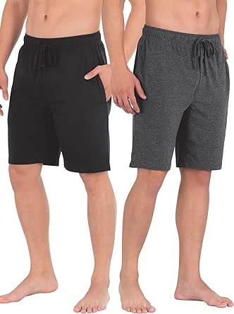 Fruit of the Loom Mens Pajama Shorts 2 Pack, Breathable Mesh Lounge Sleepwear Set with Elastic Waistband and Pockets