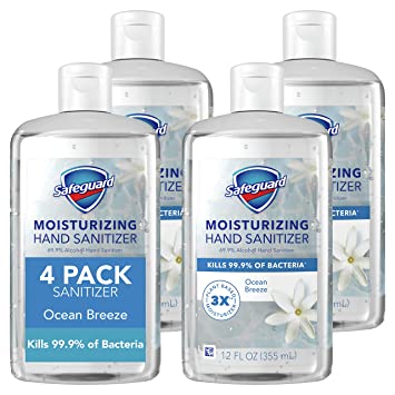 Safeguard Moisturizing Hand Sanitizer Contains Alcohol Ocean Breeze 12 Oz Pack, 4 Count