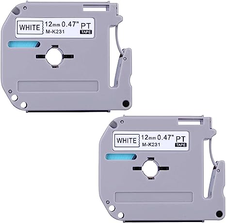 2PK Cowell-Color Compatible Brother P-Touch M231 MK231 M-k231 Label Tape (0.47") 12mm Wide X26.2ft Length ~1/2-Inch Black on White (2PCS)