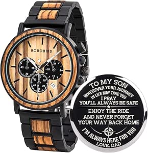 BOBO BIRD Mens Personalized Engraved Wooden Watches, Stylish Wood & Stainless Steel Combined Quartz Casual Wristwatches for Men Family Friends Customized Watch