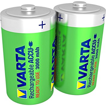 Varta Power Accu 3000 mAh Ready2Use Rechargeable D Batteries - 2-Pack