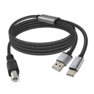 MOSWAG 2in1 USB Printer Cable 3.28FT/1M with USB C to MIDI Cable Printer Cable,USB MIDI Cable USB C to USB B MIDI Cable,Cable,Compatible with Music Instrument,Piano,Midi Keyboard,USB Microphone