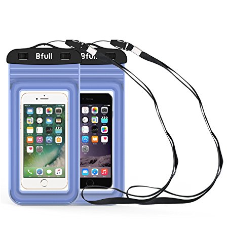 [2 Packs] Bfull Waterproof Phone Case With Dual Waterproof Measures, Universal Cell Phone Dry Bag Pouch for Outdoor Activities for Devices up to 6.0’’ (Blue)