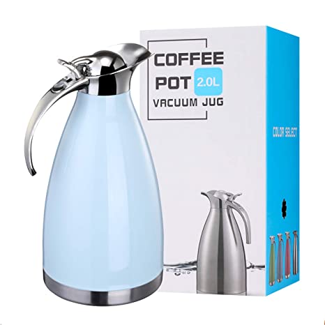 68 Oz Vacuum Insulated Stainless Steel Thermal Carafe - Double Wall Stainless Steel Thermos - Coffee/Tea Carafe - Beverage Dispenser - Keep Hot/Cold - 2L (Blue)