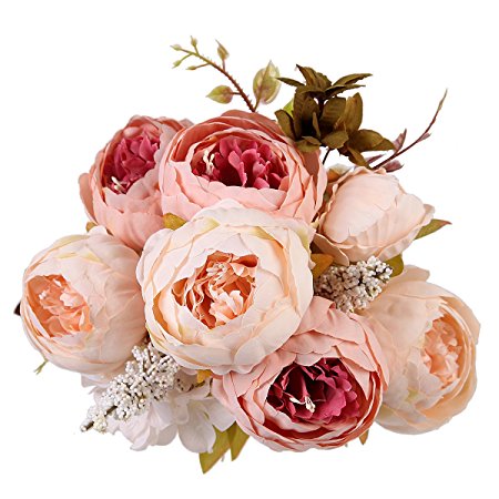 Houda Vintage Artificial Peony Silk Flowers Bouquets Home Hotel Wedding Decoration (Champagne)