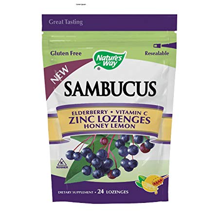 Sambucus Zinc lozenges with Elderberry and Vitamin c, Honey Lemon Flavor, Gluten Free, Kosher Certified, 24 Count