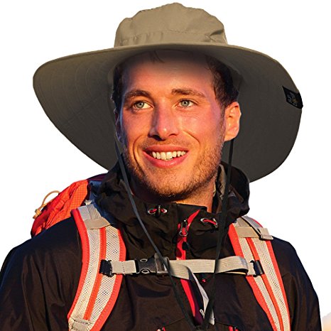 Sun Blocker Unisex Outdoor Safari Sun Hat Wide Brim Boonie Cap with Adjustable Drawstring for Camping Hiking Fishing Hunting Boating