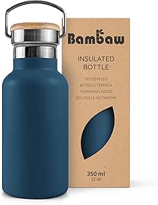 Bambaw 12 oz Stainless Steel Water Bottle, Aegean Blue, 350 ml, Double Wall Insulated, Leakproof, Dishwasher Safe, BPA Free