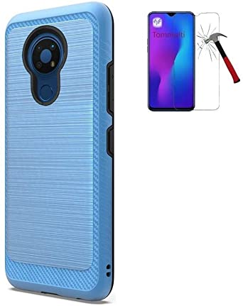 Compatible Case for AT&T Radiant Max/Cricket Ovation with Tempered Glass Screen Protector, Dual Layer Shock Resistant Brushed Texture Protective Cover (Blue)