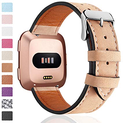 Maledan for Fitbit Versa Bands, Genuine Leather Band Replacement for Fitbit Versa Smartwatch, Women Men Large Small