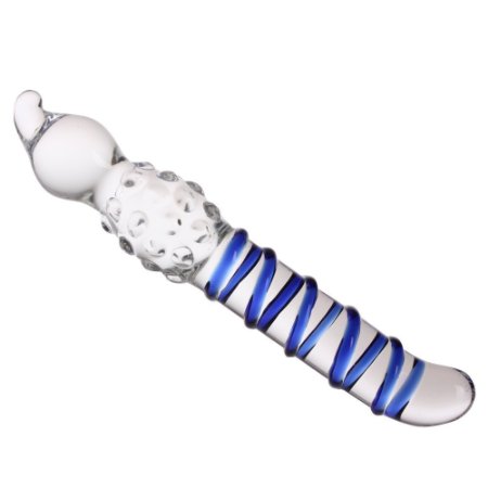 Hmxpls Blue Rotaing Texture with Top Ball Beads Design Glass Penis Anal Toy for Female G Spot Stimulator Pleasure Dildo Magic Wand Stick Anal Beads Anal Plug Sex Butt Plug for Women and Men