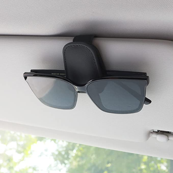 TIESOME Sunglasses Holder for Car Sun Visor, Magnetic Leather Eyeglass Hanger Clip for Car Sun Visor Universal Car Visor Accessories Magnetic Glasses Mount Holder(Black, Ticket Card Cilp)