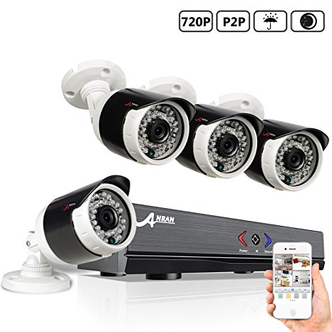 ANRAN 4CH Security System 1080N AHD HDMI DVR 720P 1800TVL Weatherproof IR Outdoor CCTV Camera Home Video Surveillance Kits