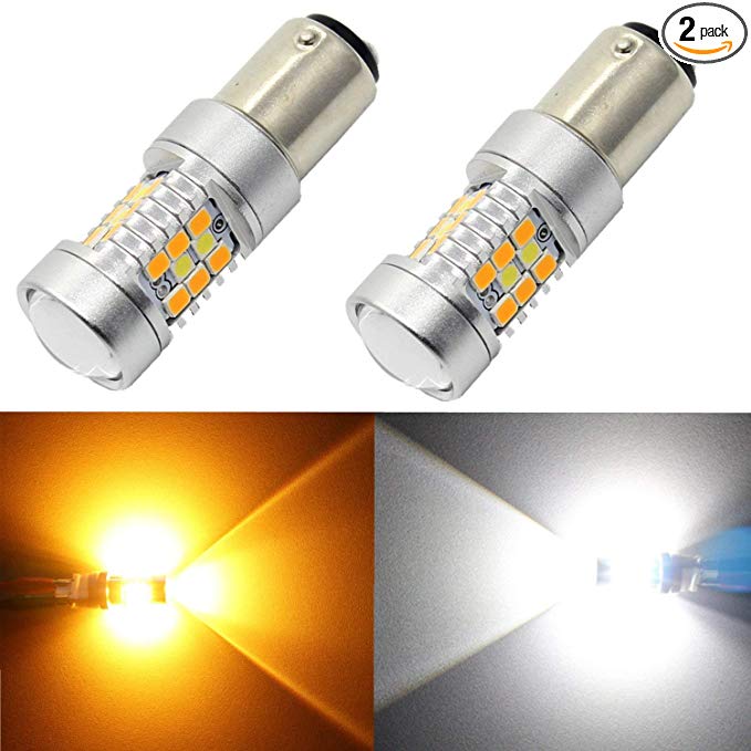 Alla Lighting 1157 2357A BAY15D LED Switchback Bulb Dual Color White/Amber Yellow Extremely Super Bright High Power 2835 28-SMD LED Turn Signal Light Lamp Replacement