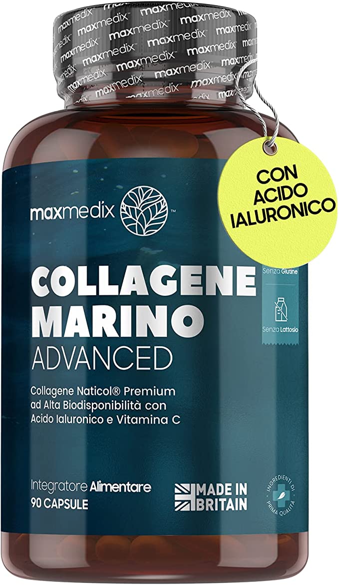 Collagene Acido Ialuronico Integratore - Collagene Marino con Acido Ialuronico, Vitamina C, Zinco, CoQ10 - Collagene Idrolizzato Tipo 1 - Integratore Collagene Senza OGM - Collagene Marino 90 Capsule