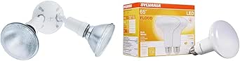 Lithonia Lighting 300W Twin Adjustable Par Holder Flood Light with (2) Sylvania 65W Equivalent 9W LED BR30 Bulbs, 2700K Soft White, 650 Lumens