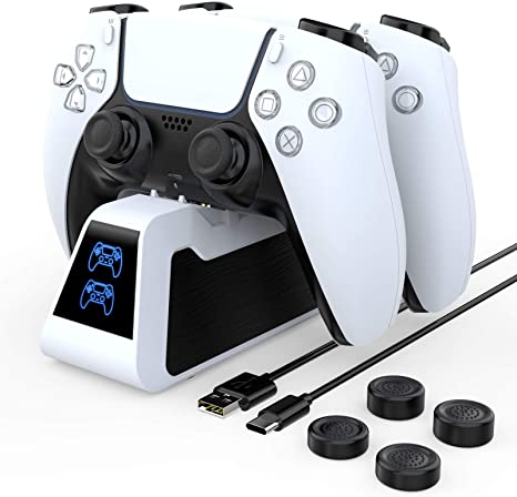 HEYSTOP PS5 Controller Charger 2.6A Super Charger, PS5 Wireless Charger DualSense Fast Charging Station Compatible with Sony Playstation 5 Controller (White)