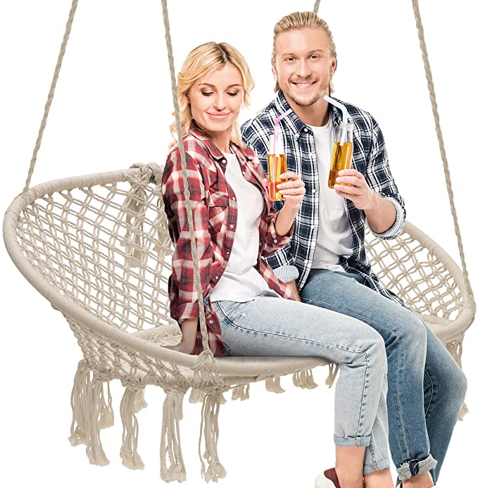 Sorbus Hammock Chair Macrame Hanging Swing Bench, Perfect for Indoor, Outdoor, Teens Girl Bedroom, Home, Room, Patio, Deck, Yard, Garden, Knitted Floating Swinging Bench, (Double Swing)