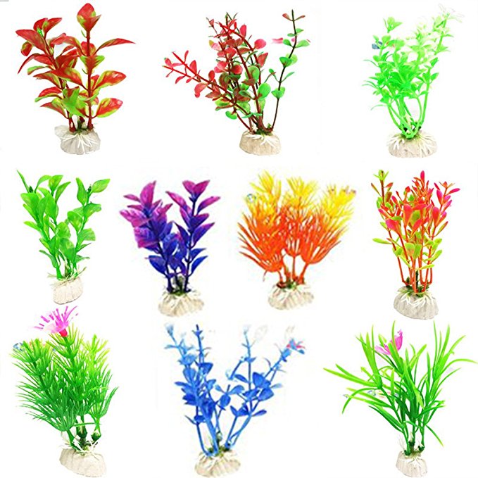 Artificial Aquarium Plants, Fish Tank Decorations Home Décor Plastic Assorted Color
