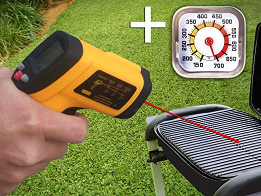 Grill Infrared (IR) Thermometer with Laser. -58 to 1022°f Non-contact Temperature Gun. Including a Regular Surface Thermometer