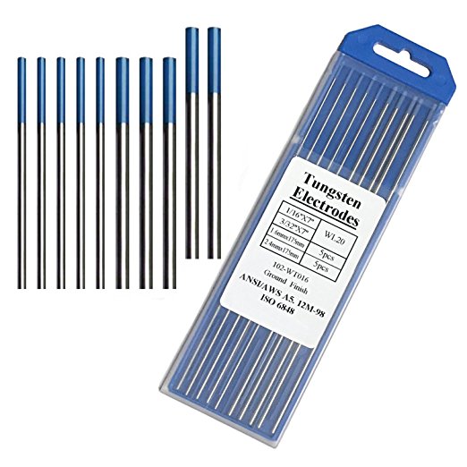 Tig Welding Tungsten Electrodes, 2% Lanthanated Blue Tungsten Assorted Welding Rods--Blue 5PCS 3/32" + 5PCS 1/16"