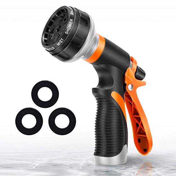 Garden Hose Nozzle/Hand Sprayer, Water Hose Nozzle Anti-Leak, 8 Adjustable Watering Patterns, Slip Shock Resistant, Robust Reliable for Watering Garden, Cleaning, Car Washing, Showering Pets