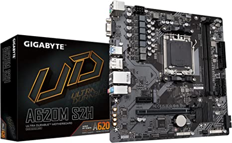 GIGABYTE A620M S2H (AM5/ LGA 1718/ AMD/ A620/ Micro ATX/ 5-Year Warranty/ DDR5/ Single M.2/ PCIe 4.0/ USB 3.2 Gen1/ Realtek 1GbE LAN/Q-Flash Plus/PCIe EZ-Latch/Motherboard)