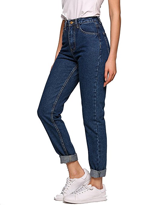 Evensleaves Women's Jeans, Solid Vintage High Waist Straight-Leg Denim Pants