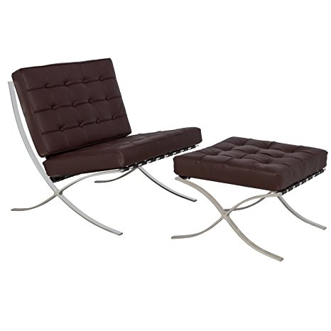 LeisureMod Modern Bellefonte Pavilion Chair & Ottoman (Dark Brown Leather)