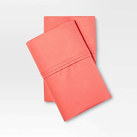 Whasmos Decor 100% Cotton - Set of 2 Bedding Pillowcases - 400 Thread Count - Elegant Stitched Pillowcases - Queen (20"x30" Inches) - Coral Solid
