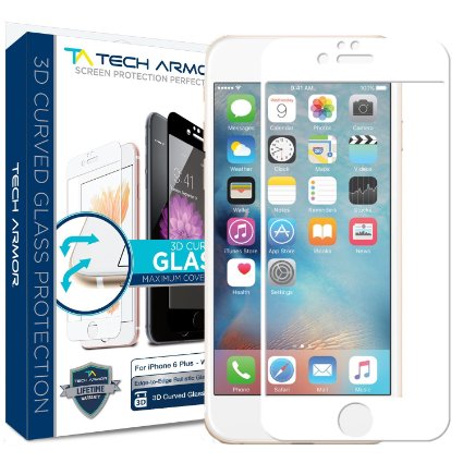 iPhone 6 Plus / 6S Plus Screen Protector, Tech Armor Apple iPhone 6 Plus (5.5") 3D Curved Edge to Edge Glass (Black) Maximum Protection