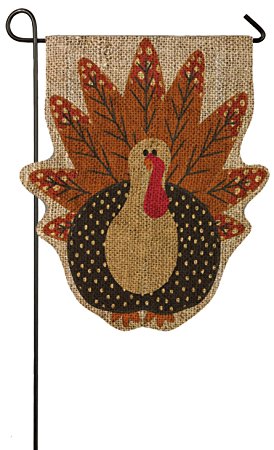 Evergreen Turkey Time Sculpted Double-Sided Burlap Garden Flag - 12.5”W x 18"H