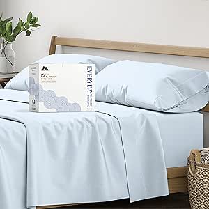 Mayfair Linen 100% Organic Cotton Percale Sheets King Size - Cotton Percale Sheets King, 4 Piece King Percale Sheet Set, Crisp, Cooling Sheets, 16" Deep Pocket Hotel Sheets King Size - Light Blue