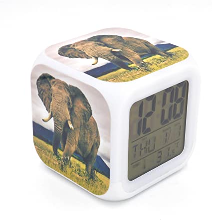 BOYAN New Wild Elephant Animal Led Alarm Clock Creative Desk Table Clock Multipurpose Calendar Snooze Glowing Led Digital Alarm Clock for Unisex Adults Kids Toy Gift